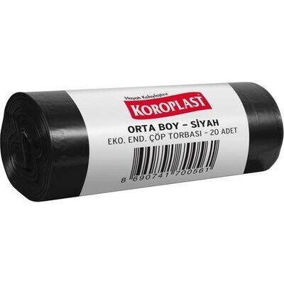 Koroplast Çöp Torbası Eko Endüstriyel Orta Boy 55x60 Siyah 20 li 80gr - 1