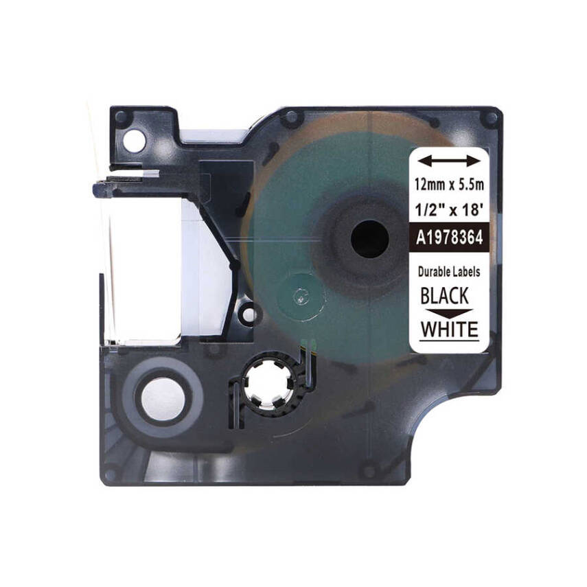 Muadil Dymo Kalıcı D1 Şerit, 12 mmx5,5 mt, Beyaz/ Siyah - 1