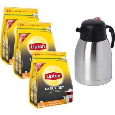 Set 3 Adet Lipton Earl Grey Demlik Poşet Çay 3.2gr 250li Termos Hediyeli - 1