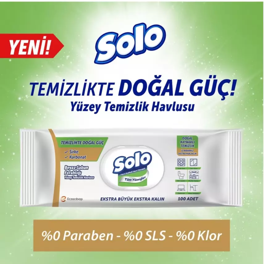 Solo Yüzey Temizlik Havlusu Doğal Güç Beyaz Sabun 100yp 7906894 - 2